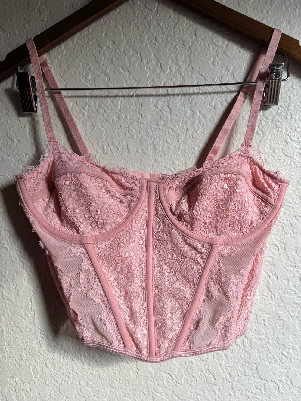 Soft Pink Lace Bustier with Underwire Support
